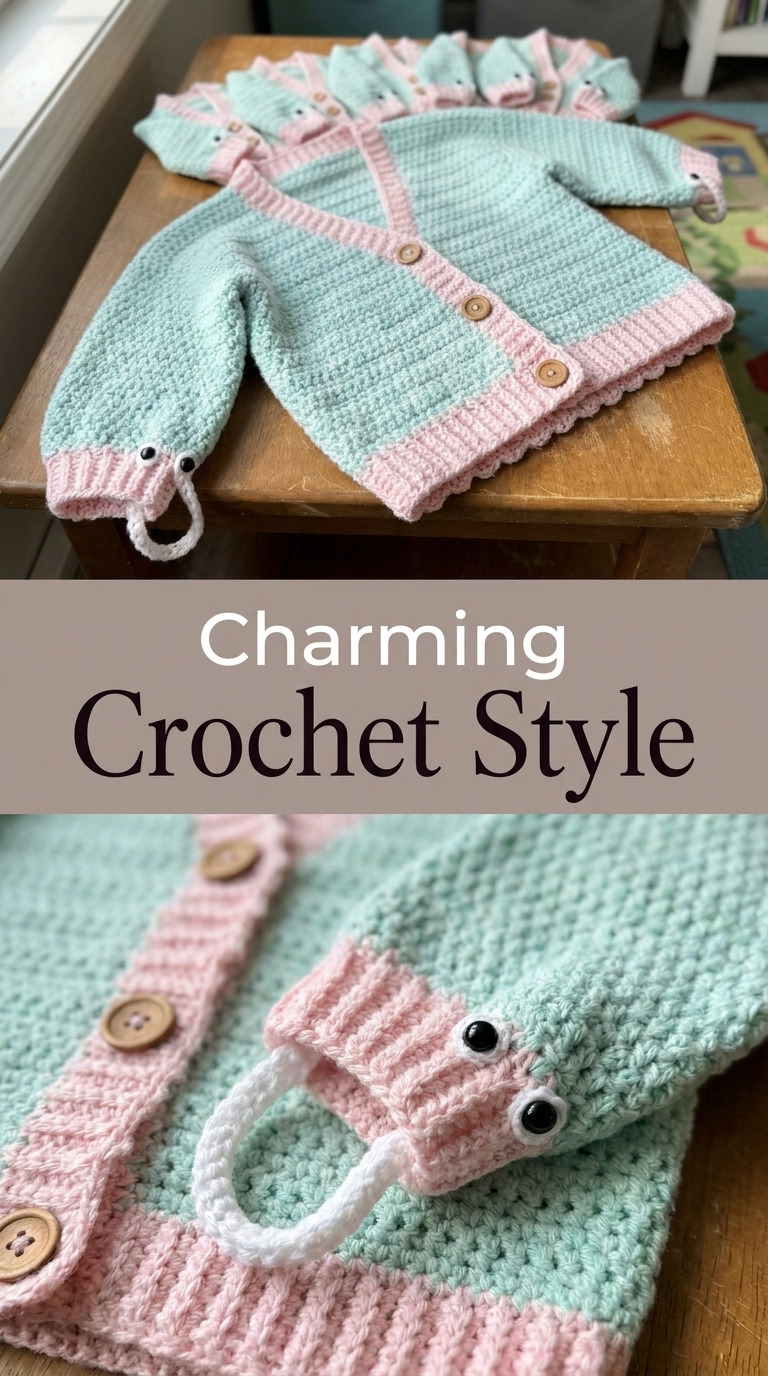 Crochet Kids Cardigan With Mitten Keeper Loops (The Mitten Keeper)