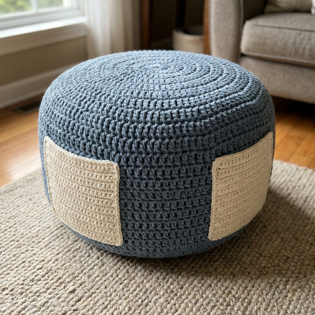 Crochet Pouf Cover With Side Remote Pockets (The Pocket Pouf)