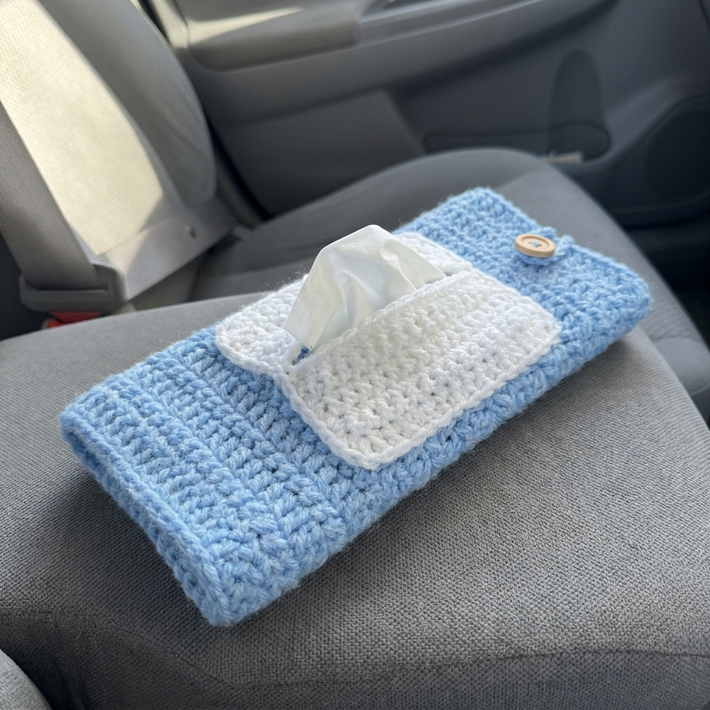 Crochet Seatbelt Cover With Tissue Pocket (The Belt Pocket)