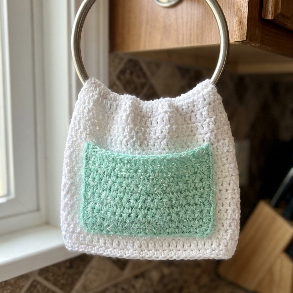 Crochet Towel Ring Cover With Scrubby Pocket (The Ring Pocket)