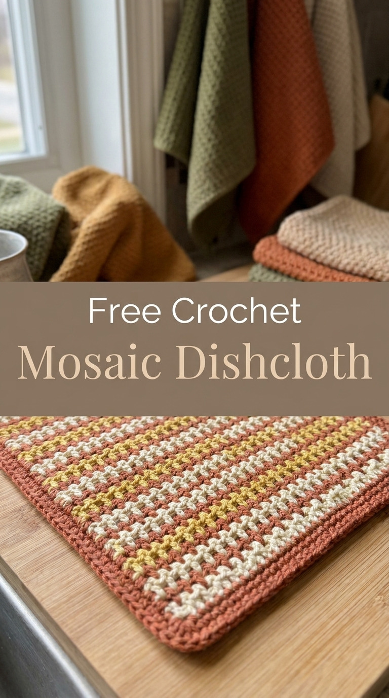 Free Crochet Mosaic Dishcloth Pattern in Cotton Yarn