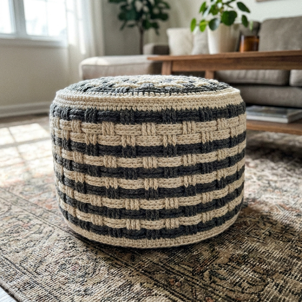 Free Crochet Pouf Cover Pattern in Chunky Basket Weave Stitch