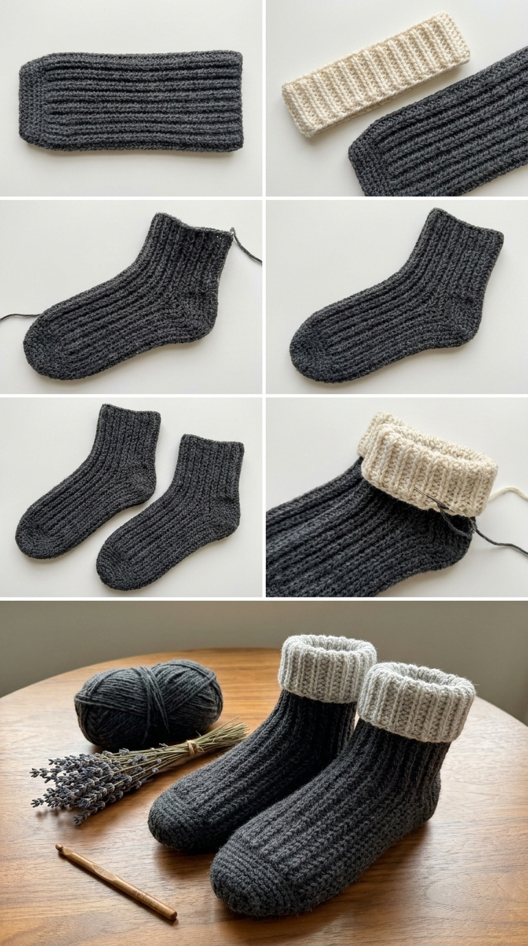 Free Crochet Ribbed Slipper Socks Pattern for Adults