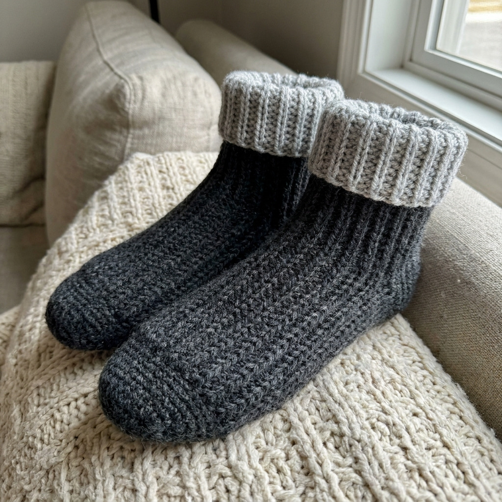 Free Crochet Ribbed Slipper Socks Pattern for Adults