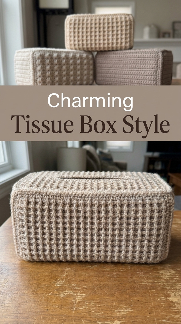 Free Crochet Tissue Box Cover Pattern in Waffle Stitch